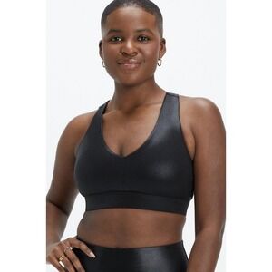 NWT Fabletics Sports Bra XXL On The Go Medium Impact Black Fog Foil Phone Pocket